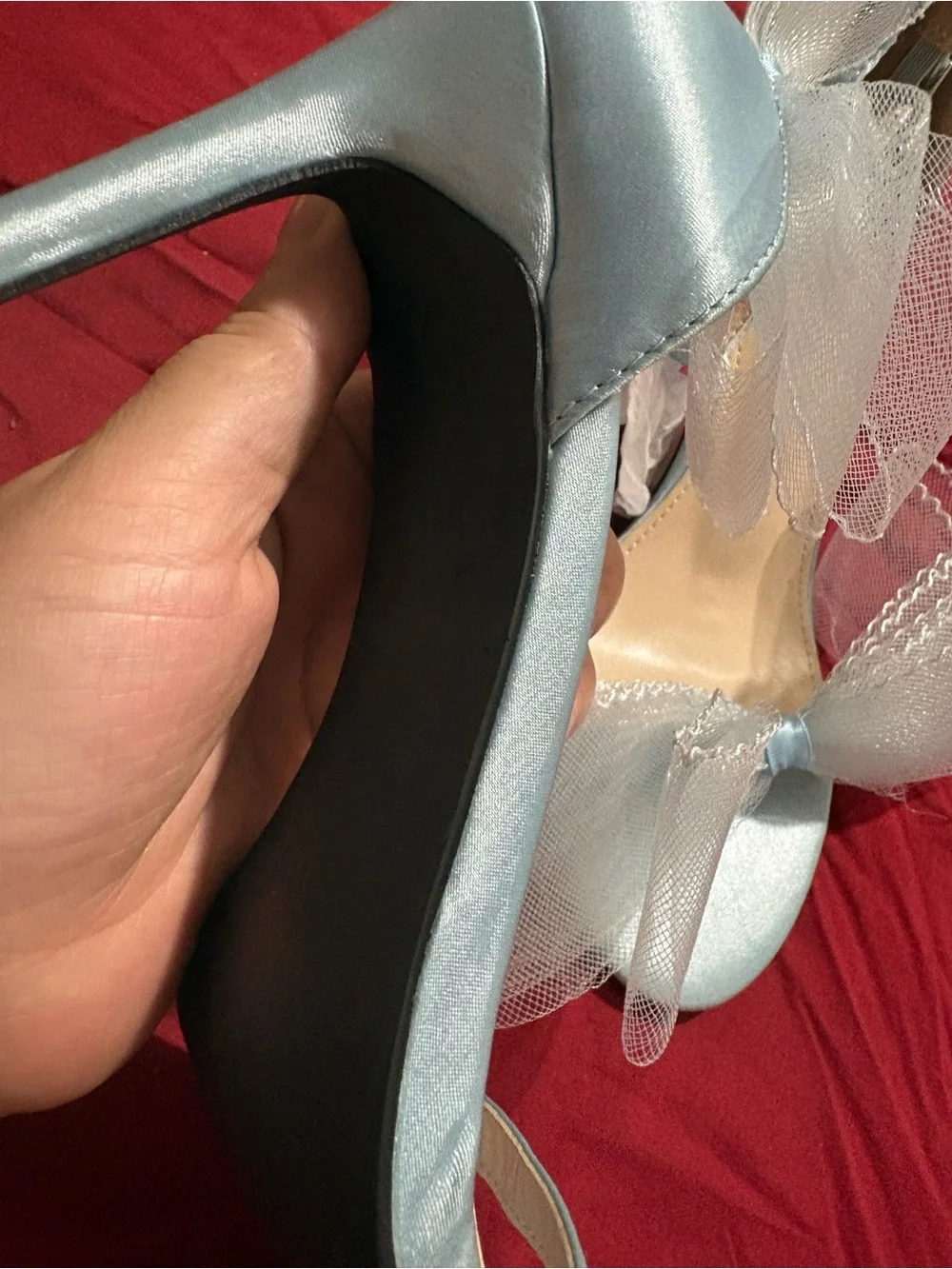 Amazon Light Blue Tulle Ankle-Strap Stiletto Sandals